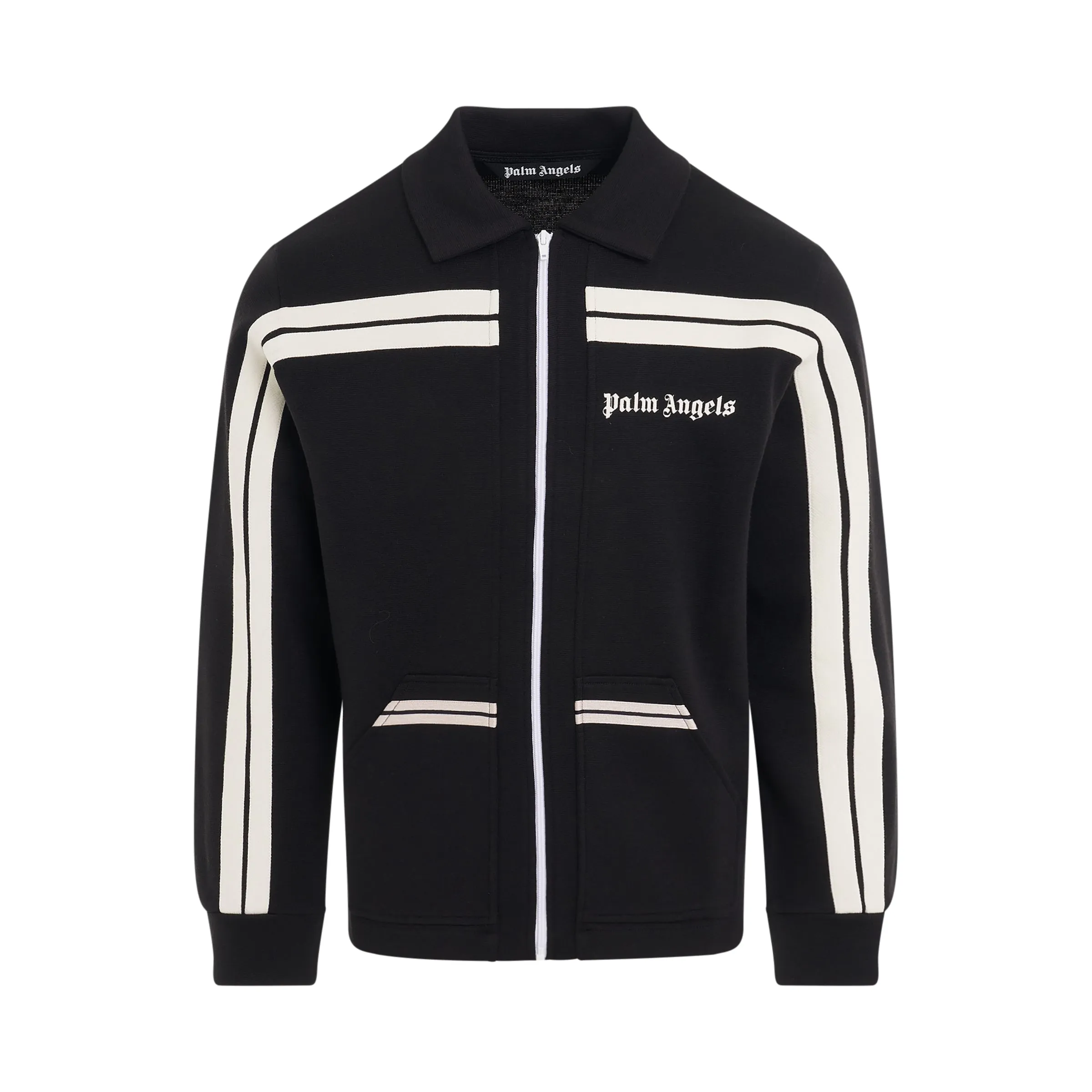 Shirt Collar Knit Track Jacket in Black/Off White sold by MARAIS