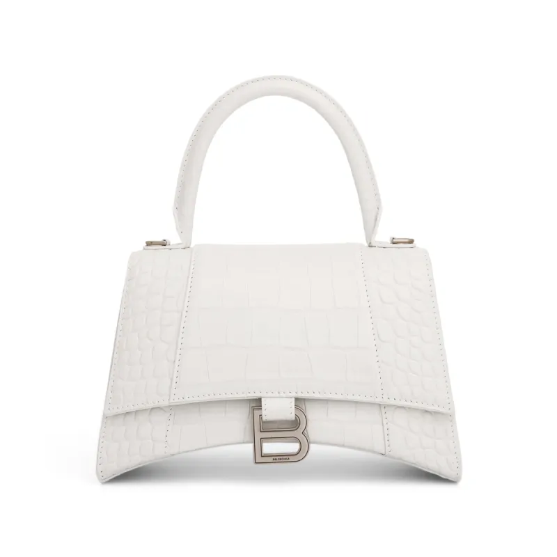 Hourglass Small Croco Embossed Bag in White sold by MARAIS