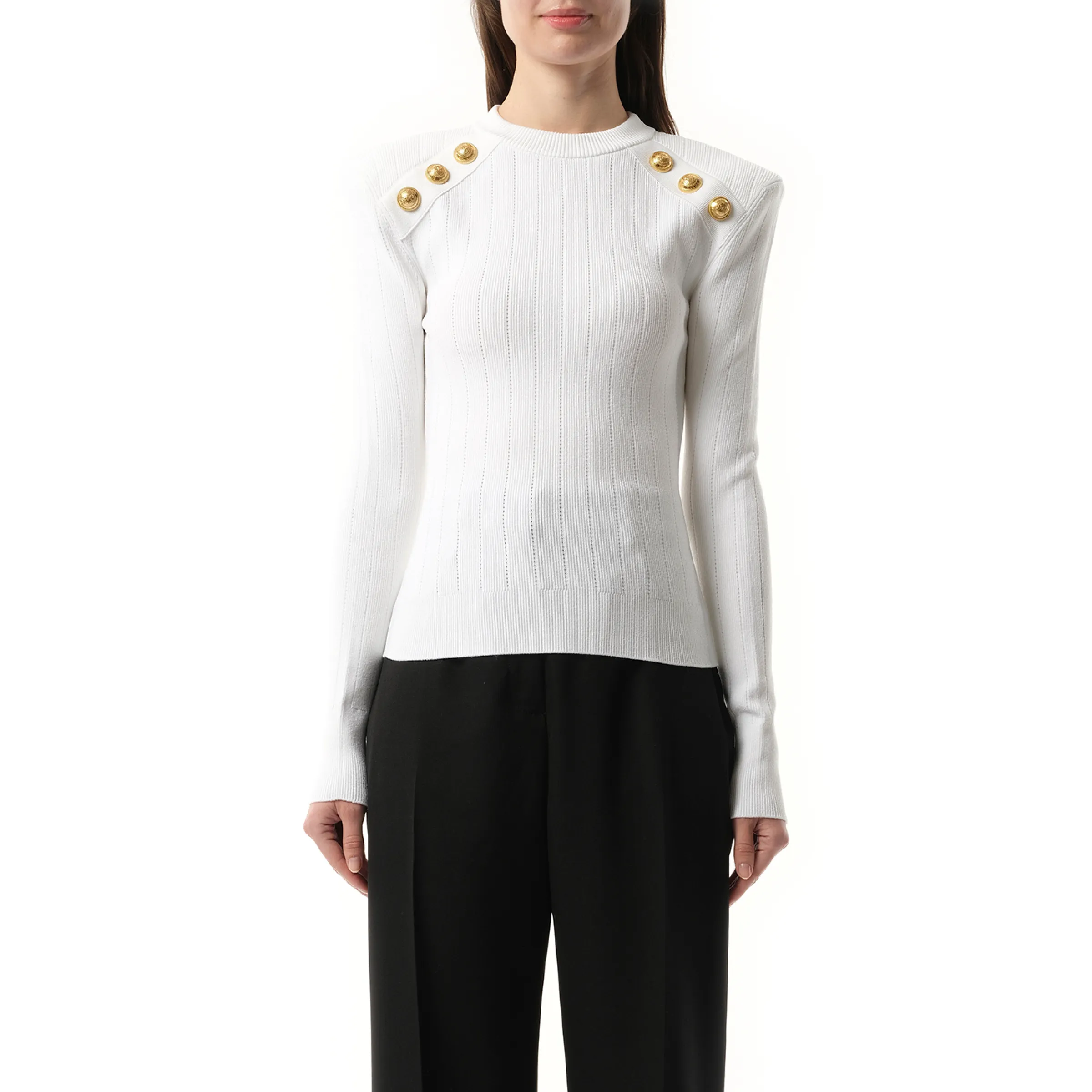 6 BTN Knit Pullover in White sold by MARAIS