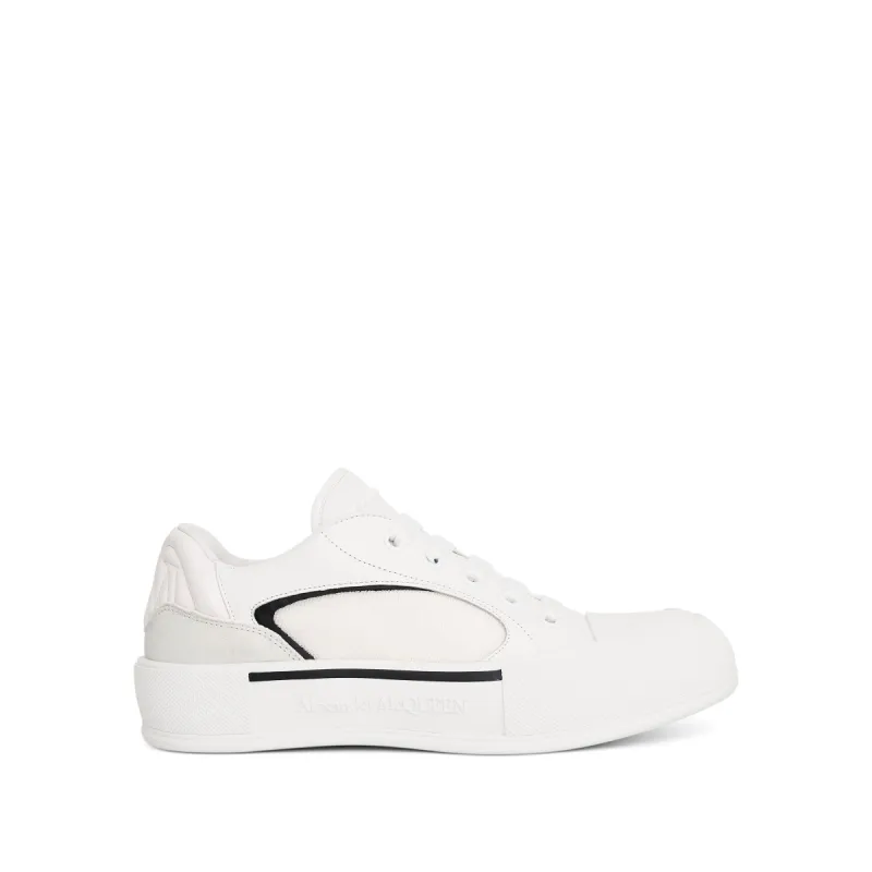 New Deck Lace-Up Plimsoll Sneaker in White/Black sold by MARAIS