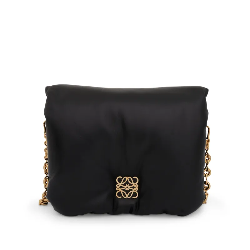 Puffer Goya Bag in Shiny Nappa Lambskin in Black sold by MARAIS