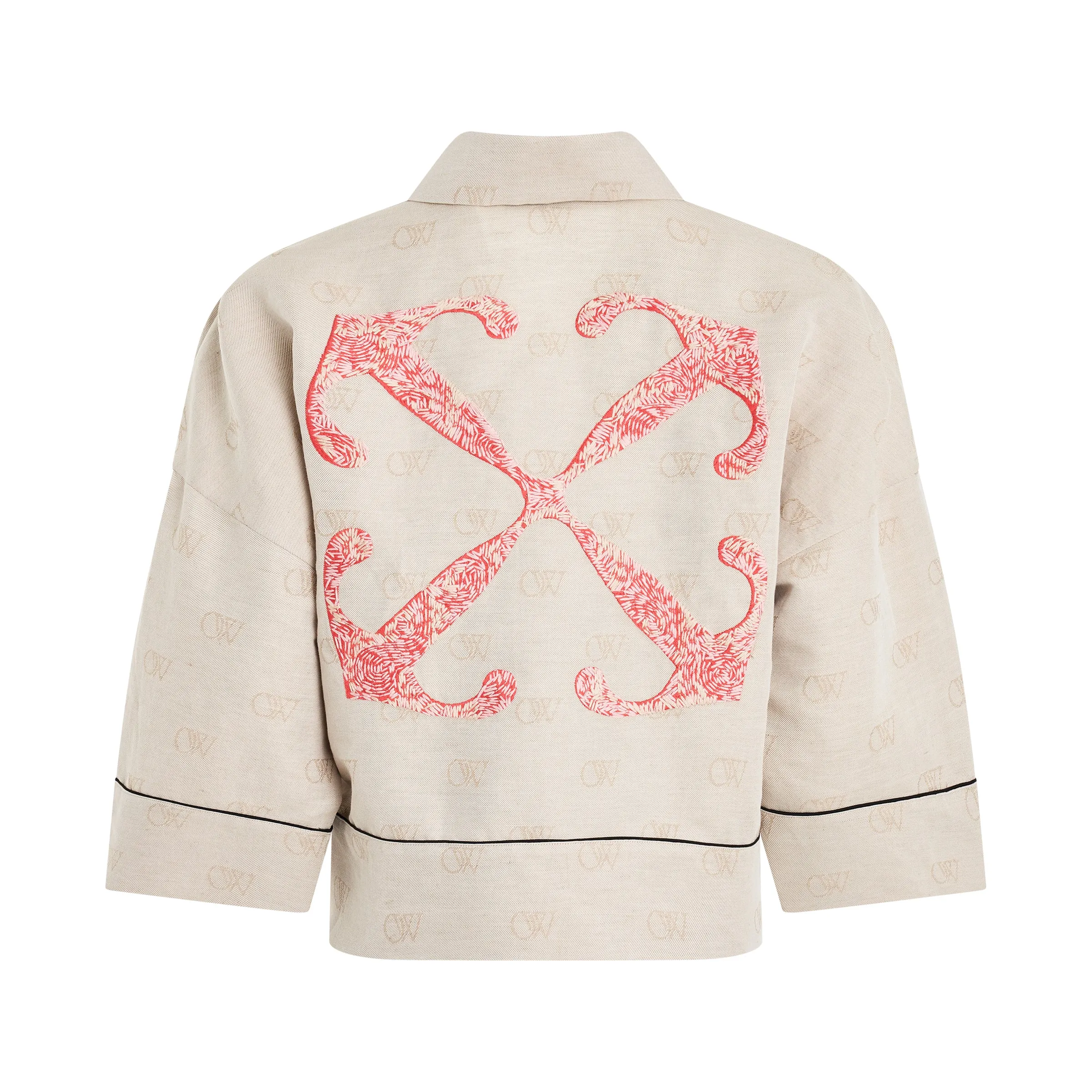 Linen Jacquard Pajama Shirt in Cream sold by MARAIS product image thumbnail 4