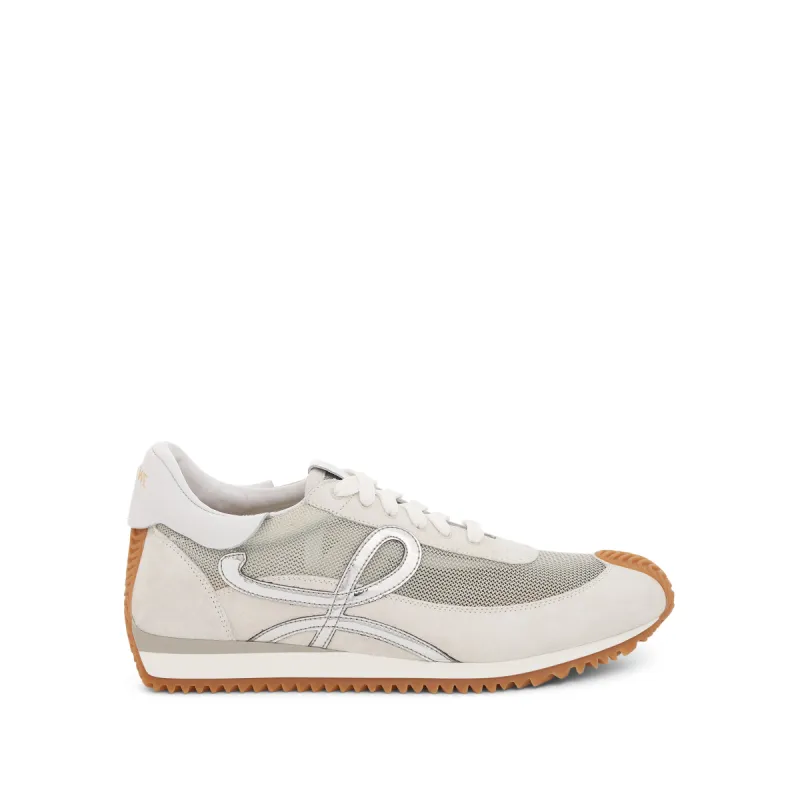 Flow Runner Technical Mesh and Suede in White/Silver sold by MARAIS