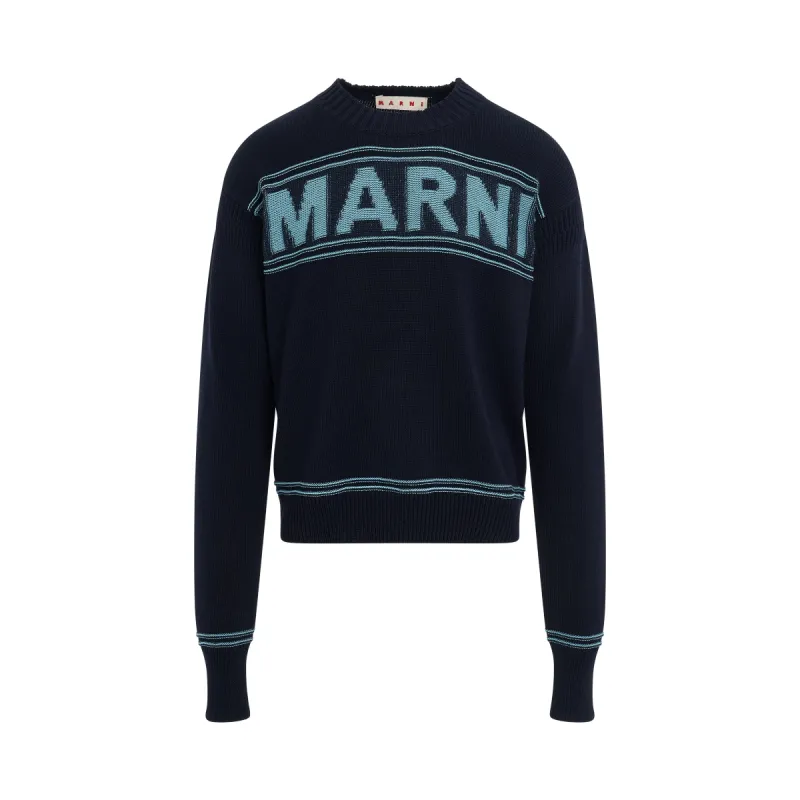 Intarsia Logo Crewneck Sweater in Eclipse sold by MARAIS