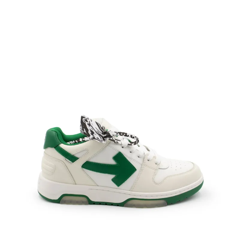 Out Of Office Calf Leather Sneaker in White Green sold by MARAIS