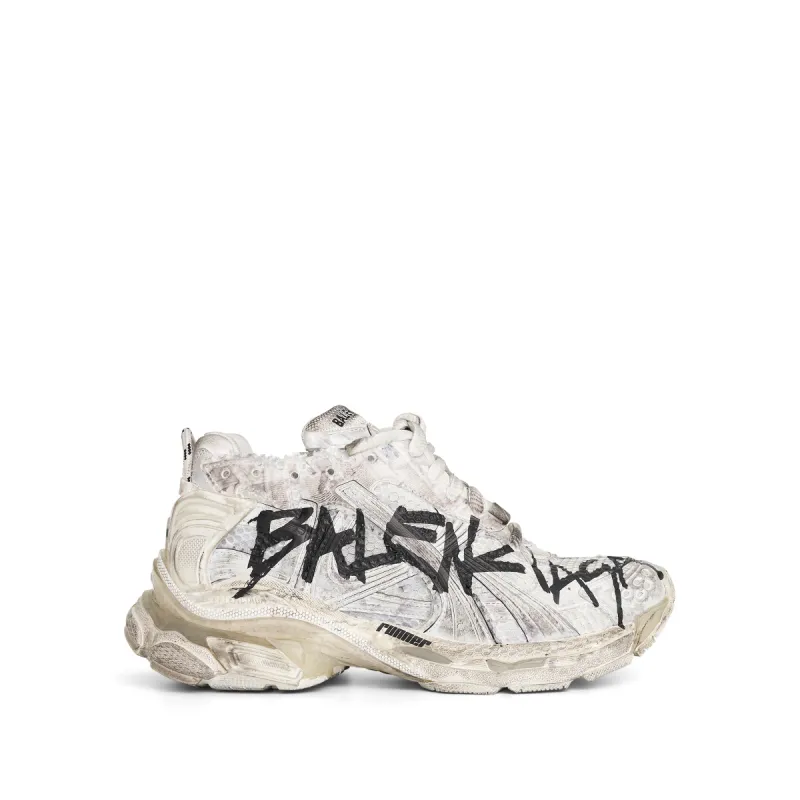 Mesh Graffiti Runner Sneaker in White/Black sold by MARAIS