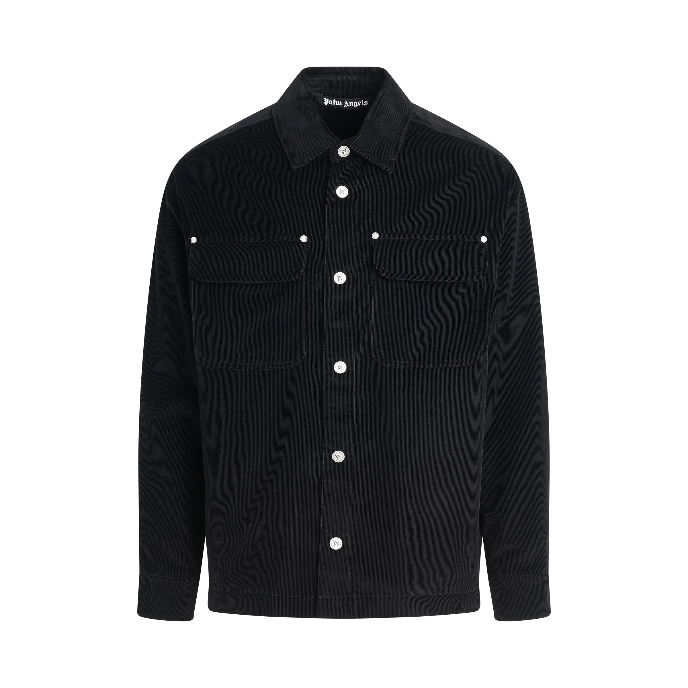 Velvet Back Logo Over Shirt in Black/Off White sold by MARAIS