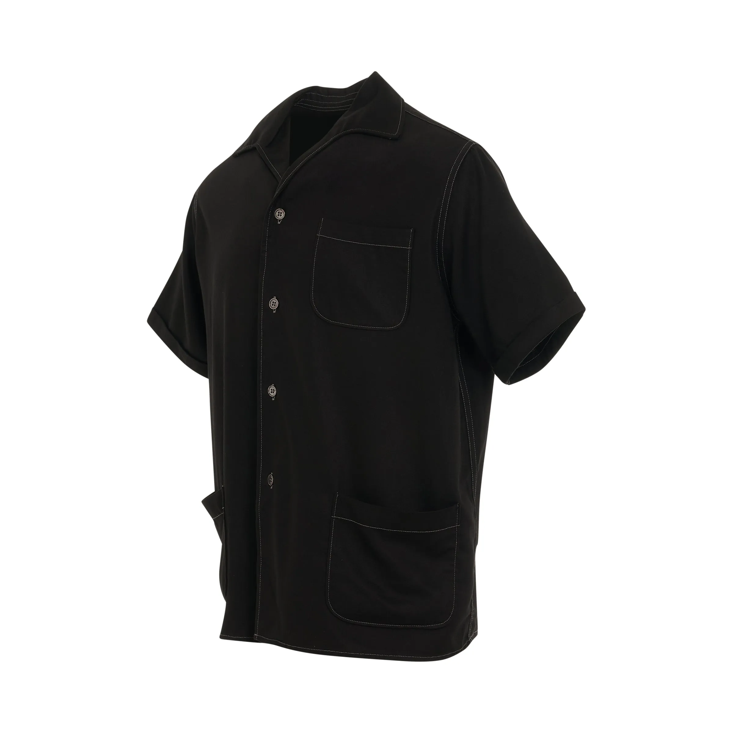 Short Sleeve Rayon Twill Shirt in Black sold by MARAIS product image thumbnail 2
