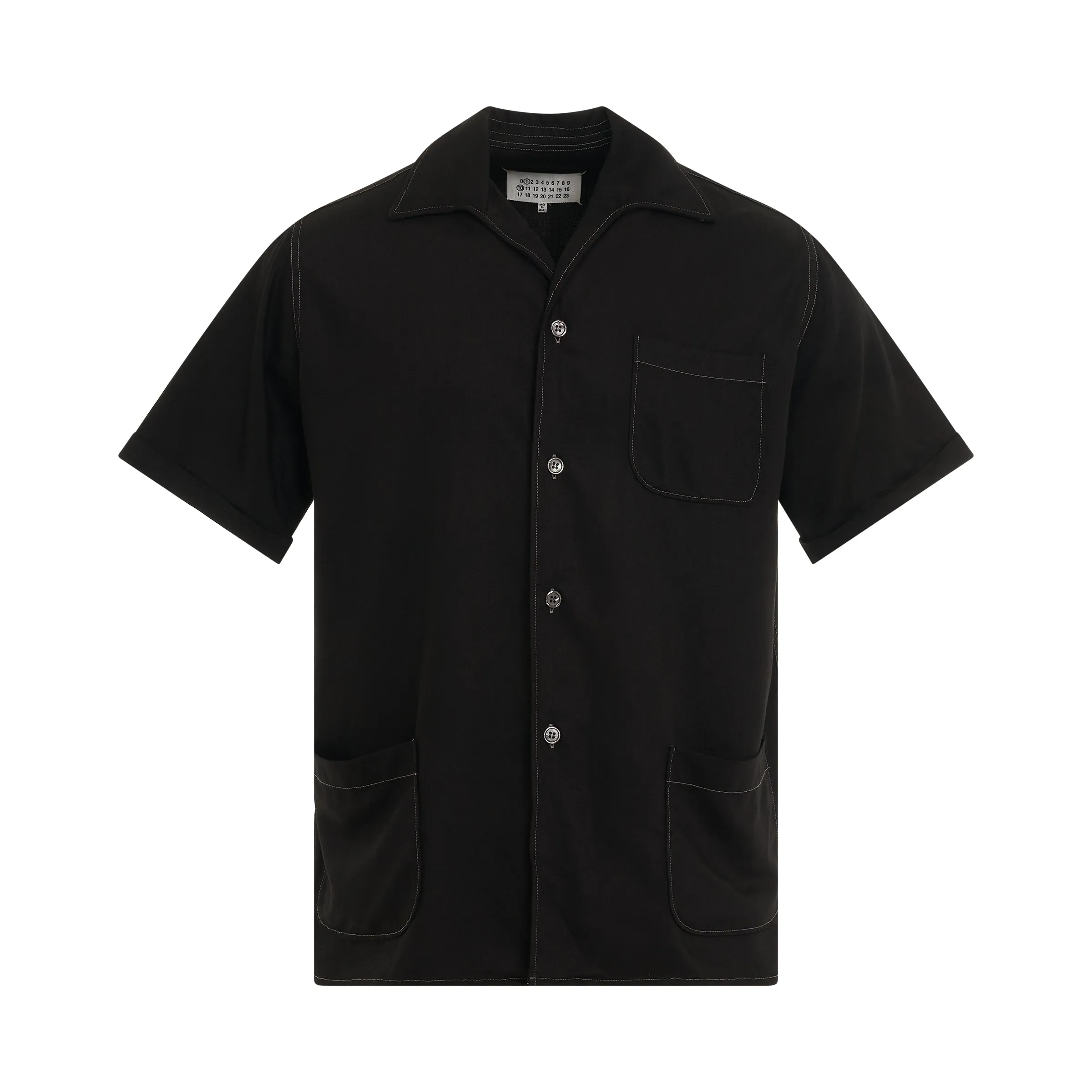 Short Sleeve Rayon Twill Shirt in Black sold by MARAIS