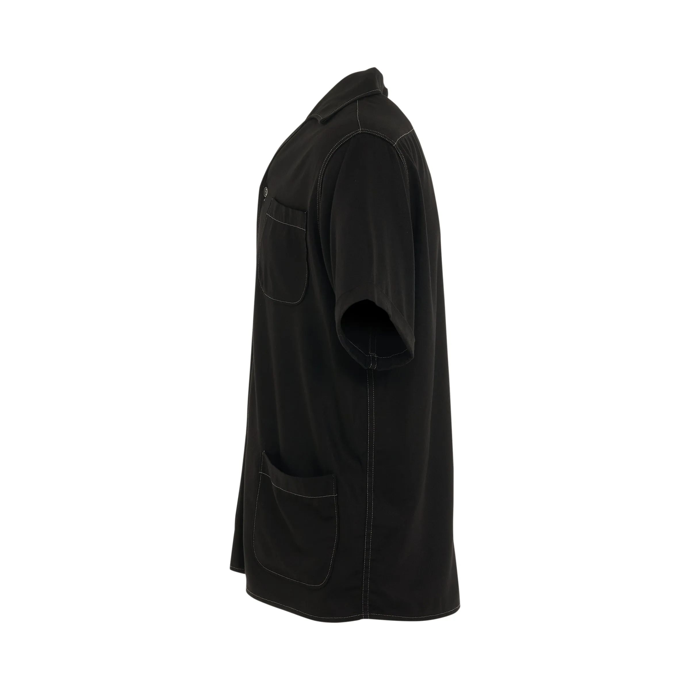 Short Sleeve Rayon Twill Shirt in Black sold by MARAIS product image thumbnail 3