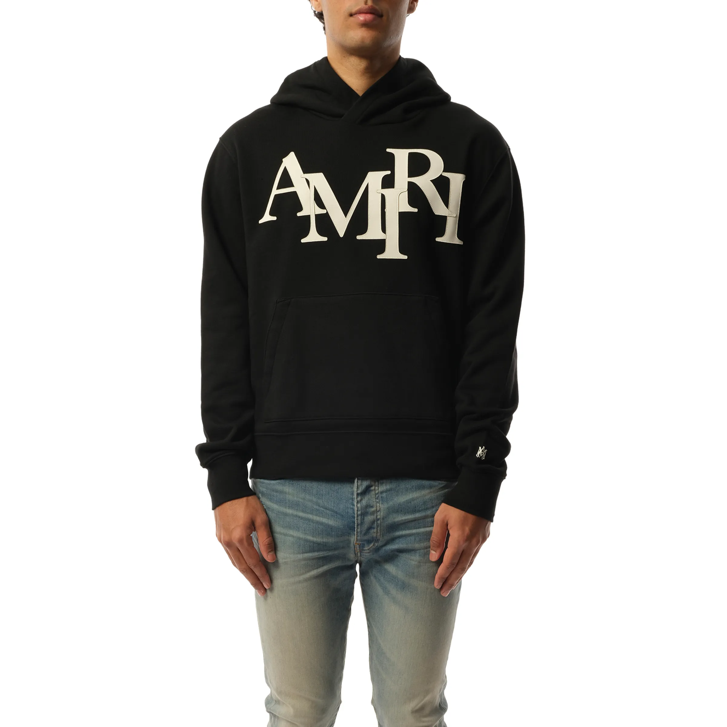 Amiri Staggered Hoodie in Black/White sold by MARAIS