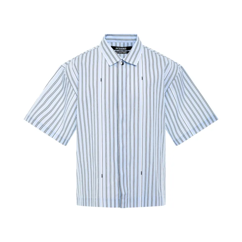 Manches Courte Short Sleeve Shirt in Blue Stripe sold by MARAIS