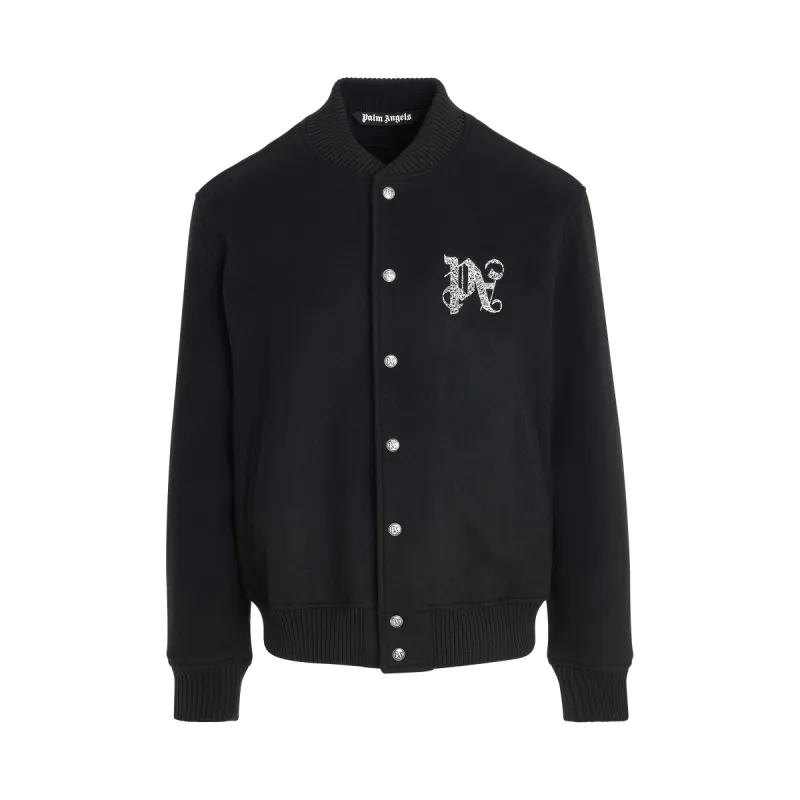 Monogram Varsity Jacket in Black/Off White sold by MARAIS