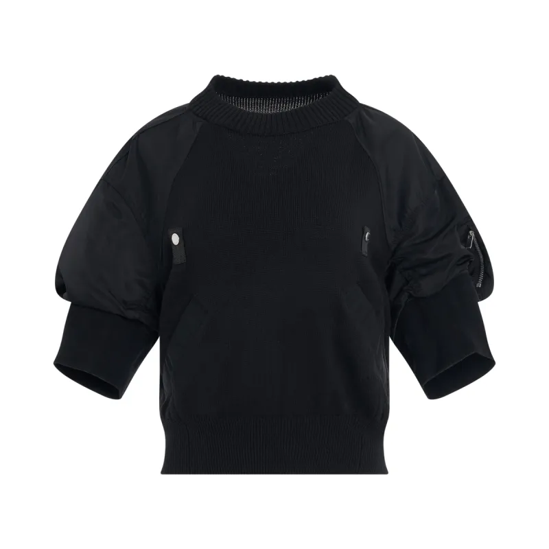 Nylon Twill & Knit Pullover in Black sold by MARAIS