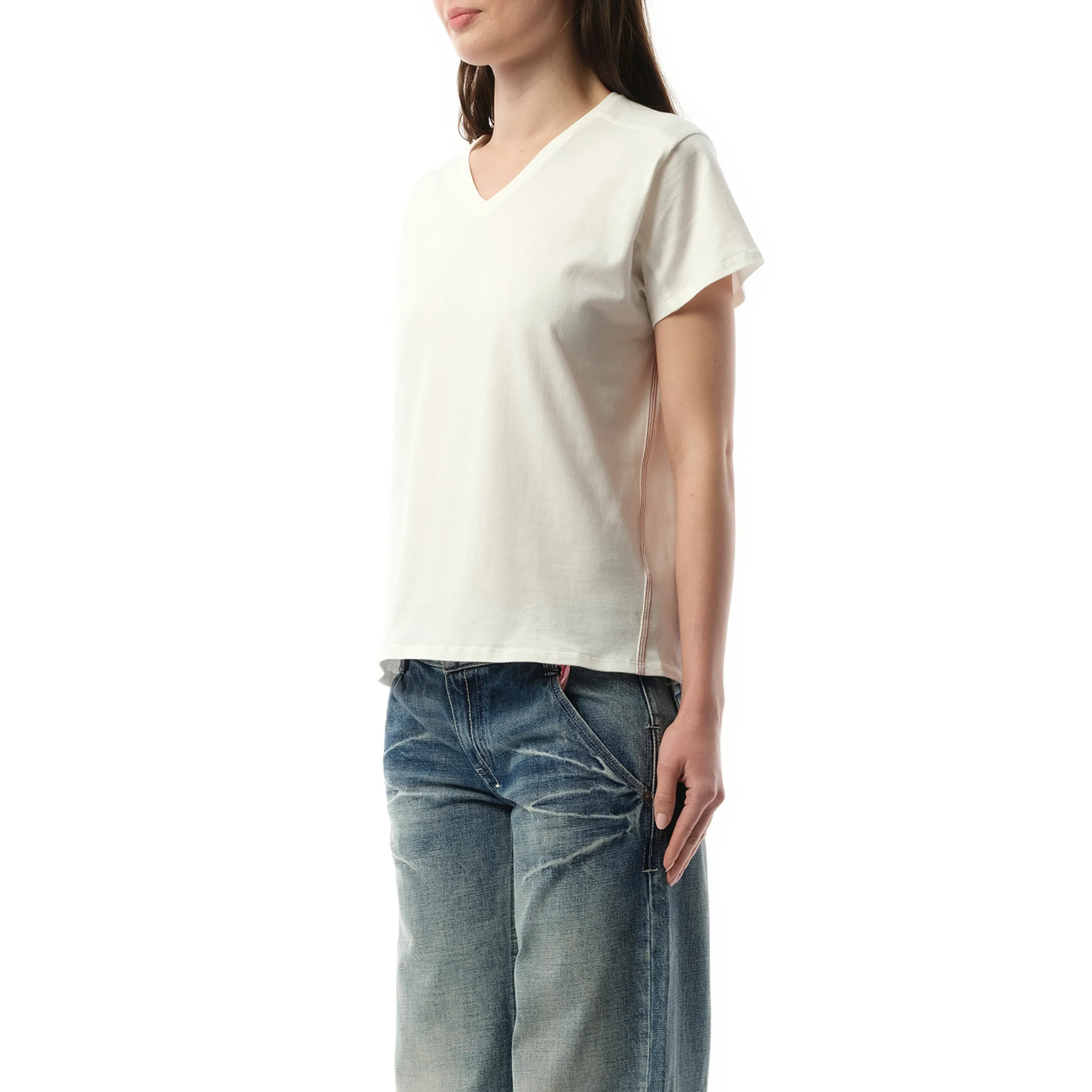 V-Neck Short Sleeve T-Shirt in White sold by MARAIS product image thumbnail 5