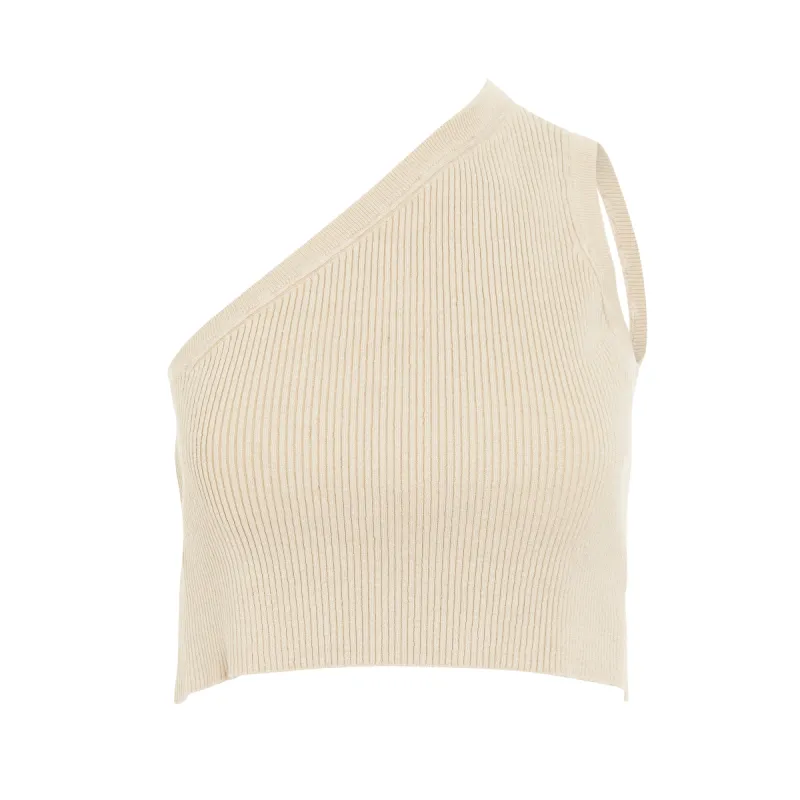 Ascu Asymmetric Crop Top in Off White sold by MARAIS