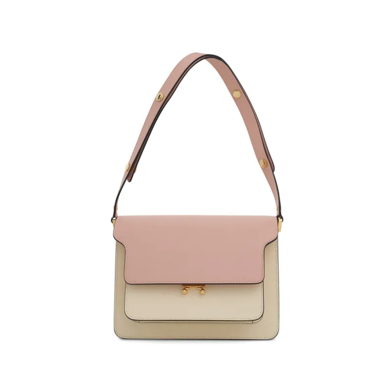 Trunk Medium Leather Bag in Camellia/Talc sold by MARAIS