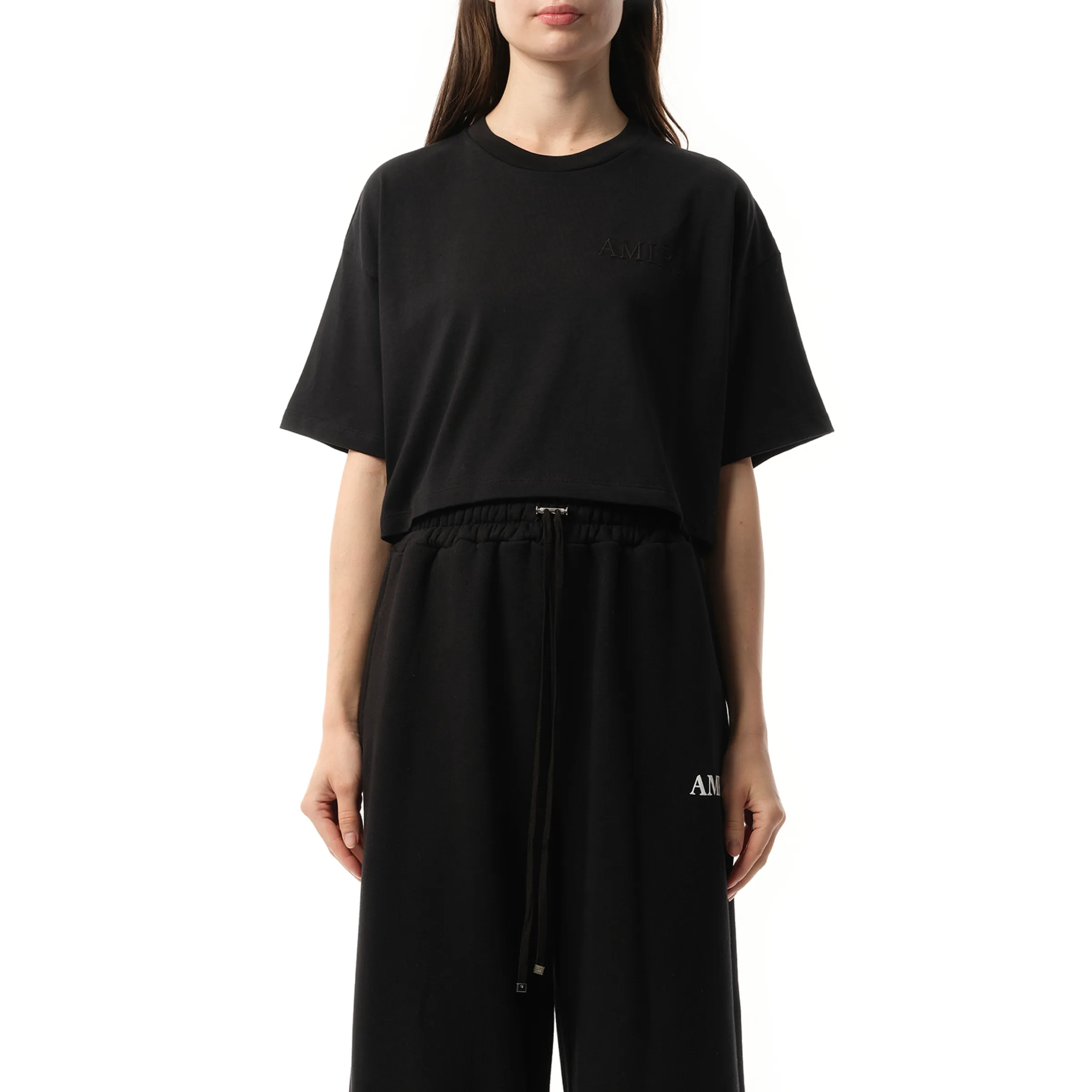 Amiri Embroidered Cropped T-Shirt in Black sold by MARAIS