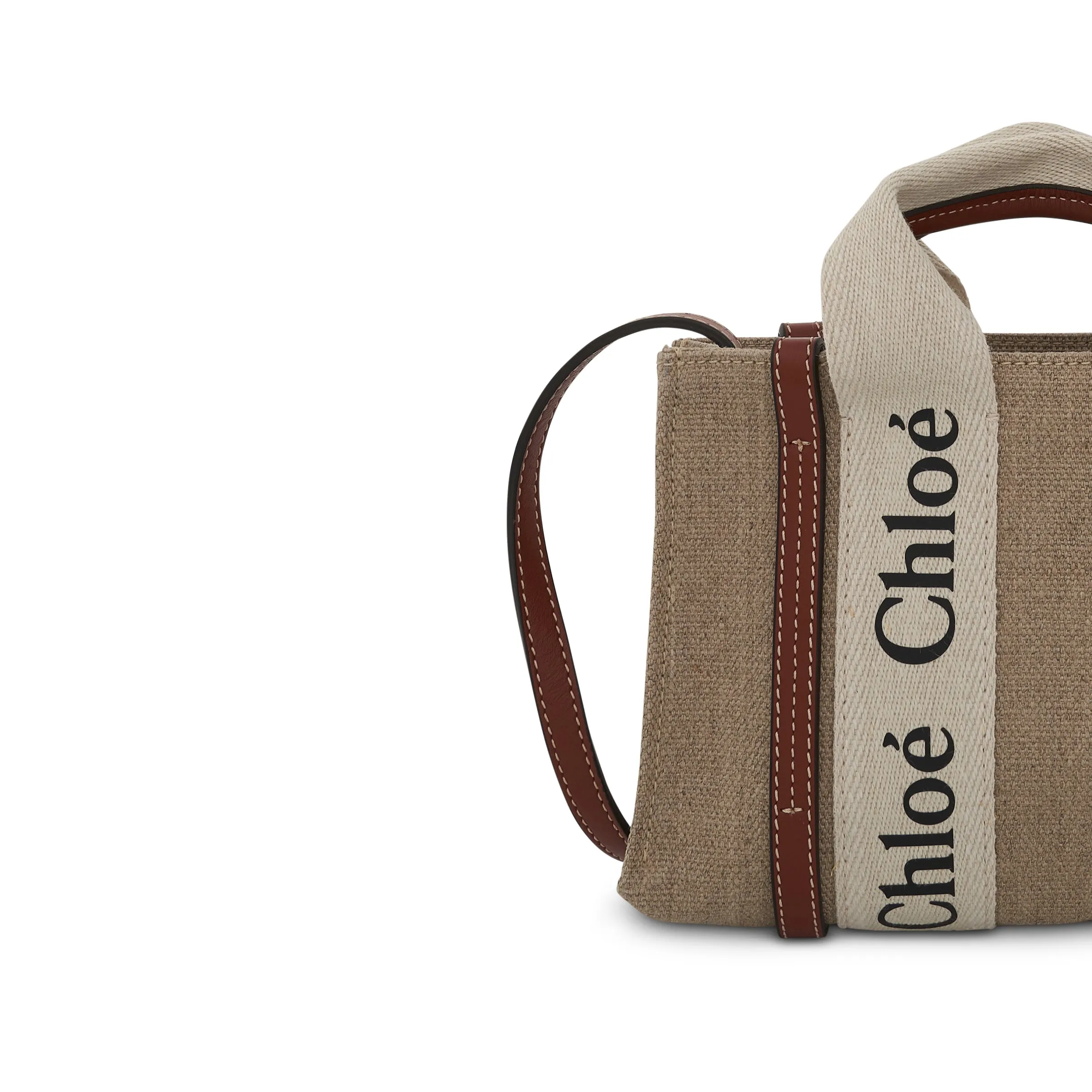 Mini Woody Tote Bag with Strap in White/Brown sold by MARAIS product image thumbnail 5