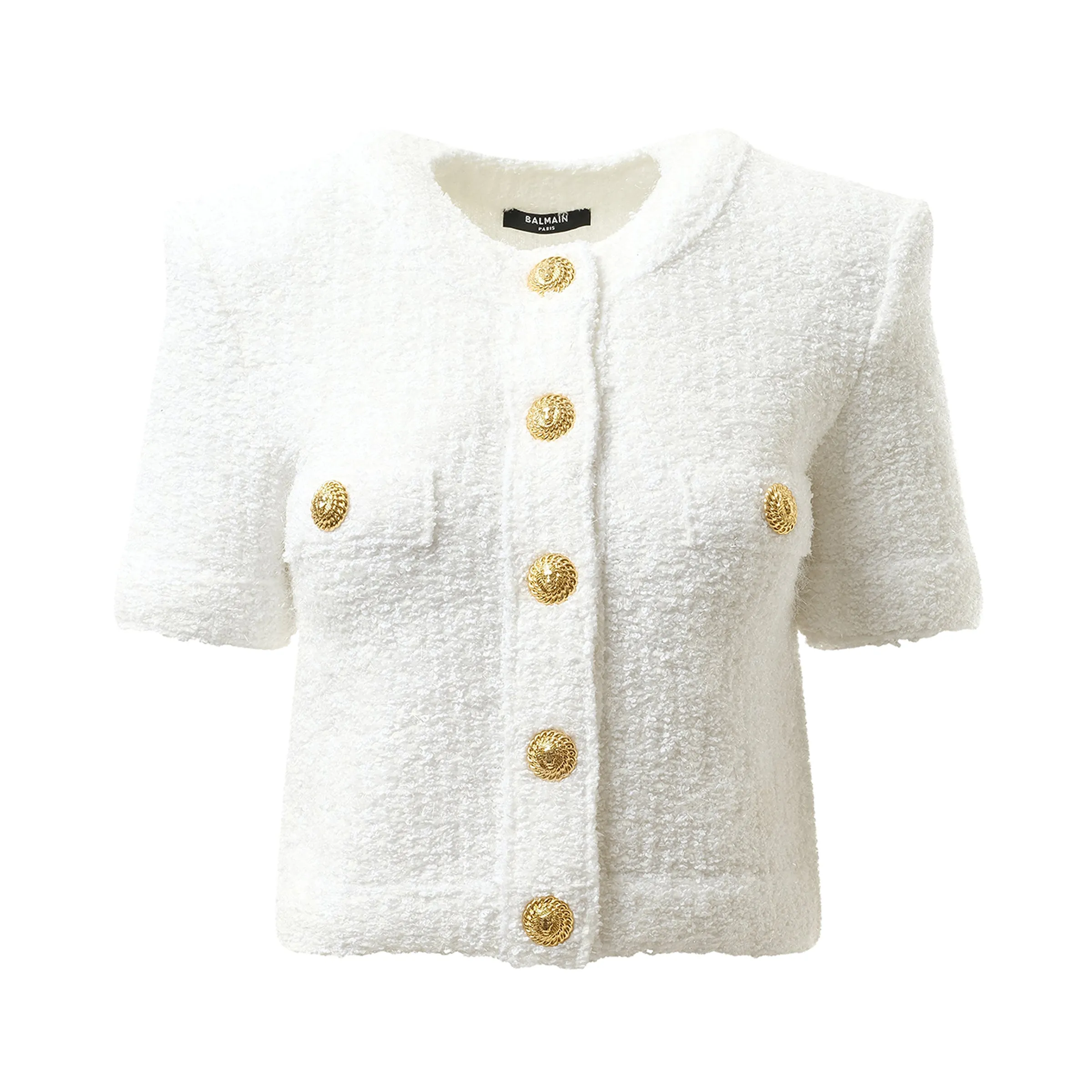 Short Sleeve Buttoned Knit Cardigan in White sold by MARAIS product image thumbnail 2