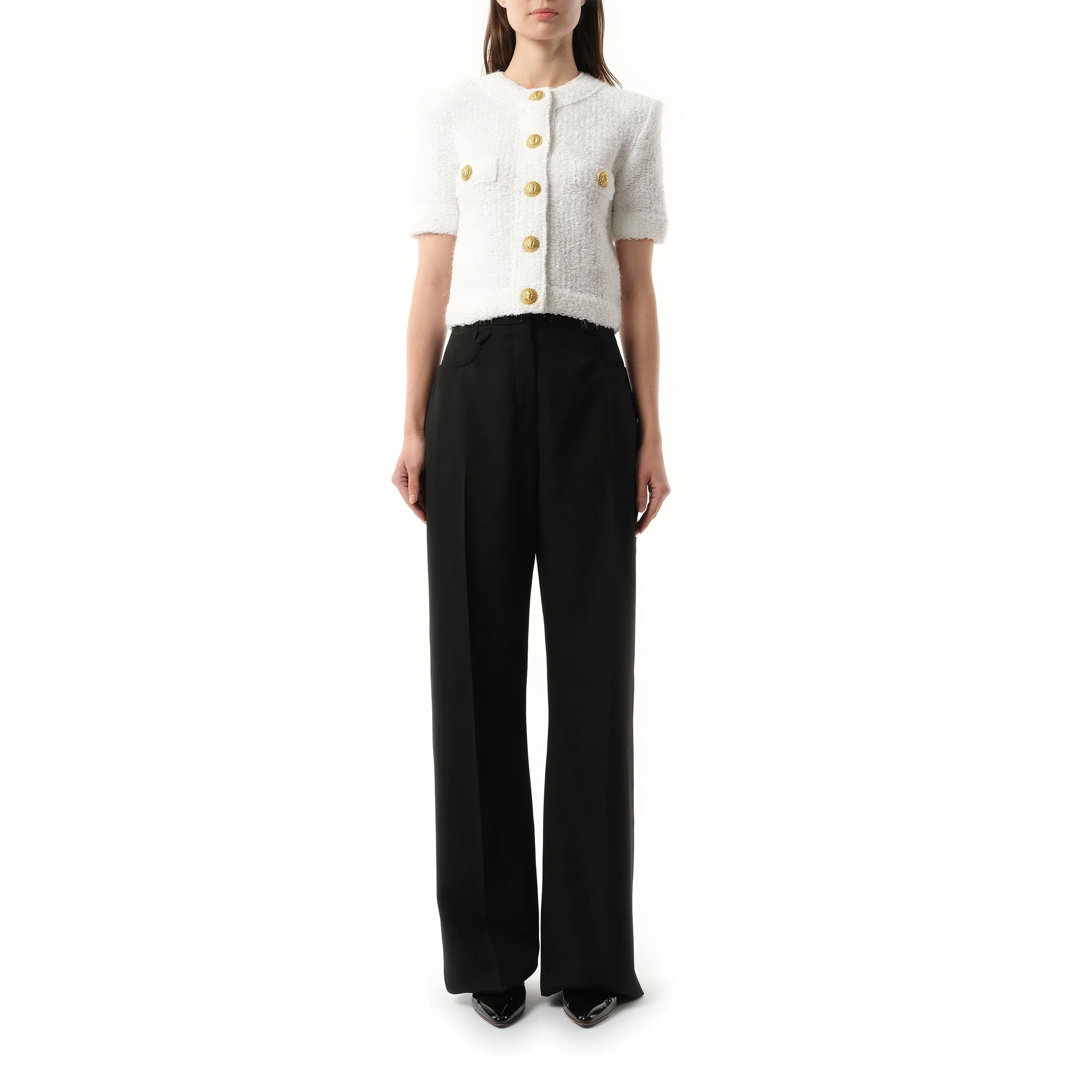 Short Sleeve Buttoned Knit Cardigan in White sold by MARAIS product image thumbnail 4