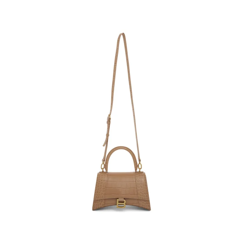 Hourglass Small Croco Embossed Bag in Nude Beige sold by MARAIS