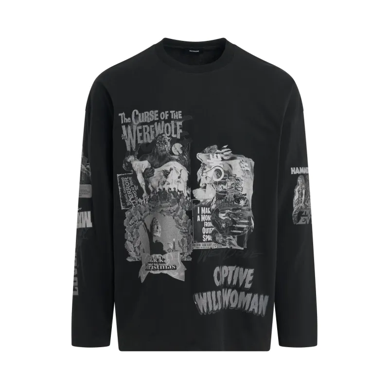 Horror Collage Long-Sleeved T-Shirt in Black sold by MARAIS