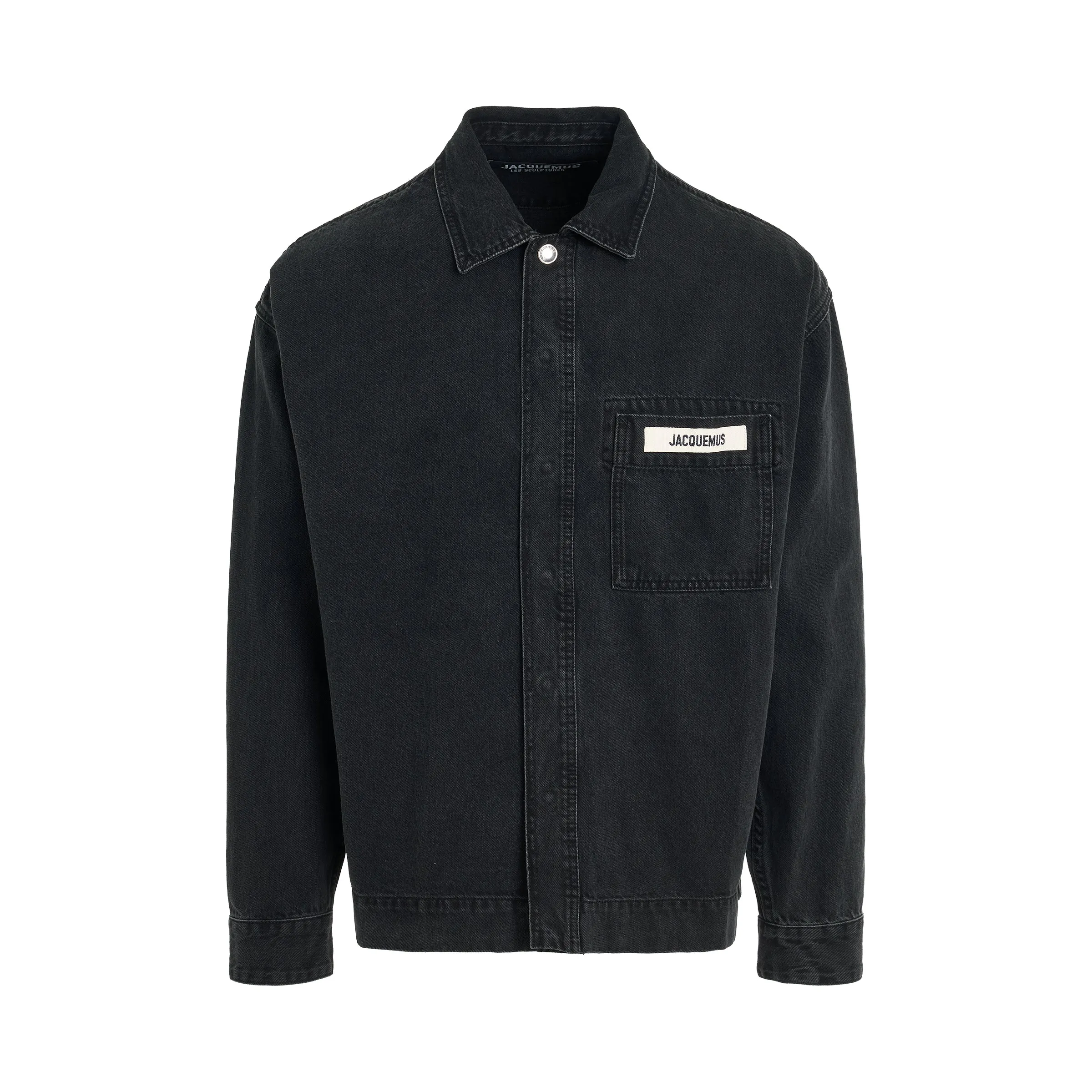 Logo Denim Overshirt in Black sold by MARAIS
