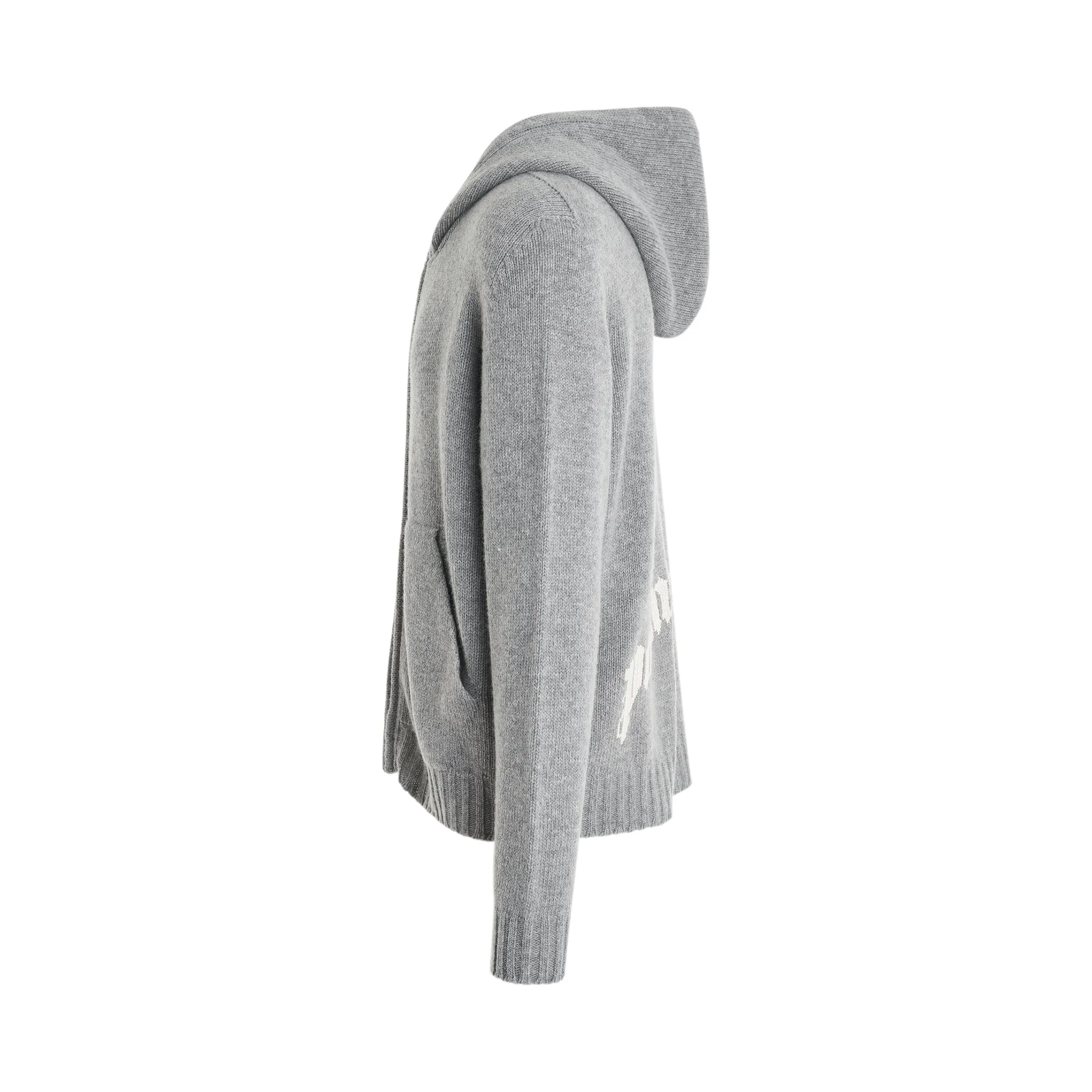 Curved Logo Zip Knit Hoodie in Melange Grey sold by MARAIS product image thumbnail 3