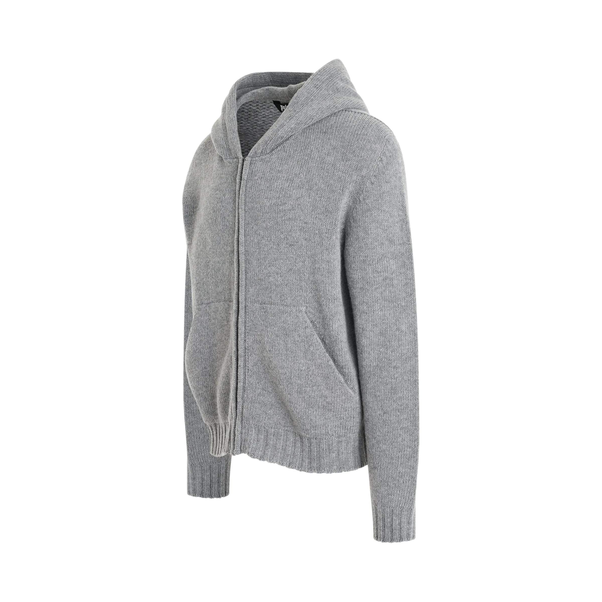 Curved Logo Zip Knit Hoodie in Melange Grey sold by MARAIS product image thumbnail 2