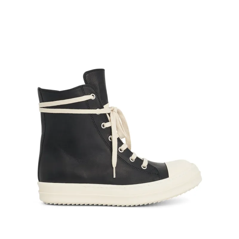 Washed Calf High Sneaker in Black/Milk sold by MARAIS
