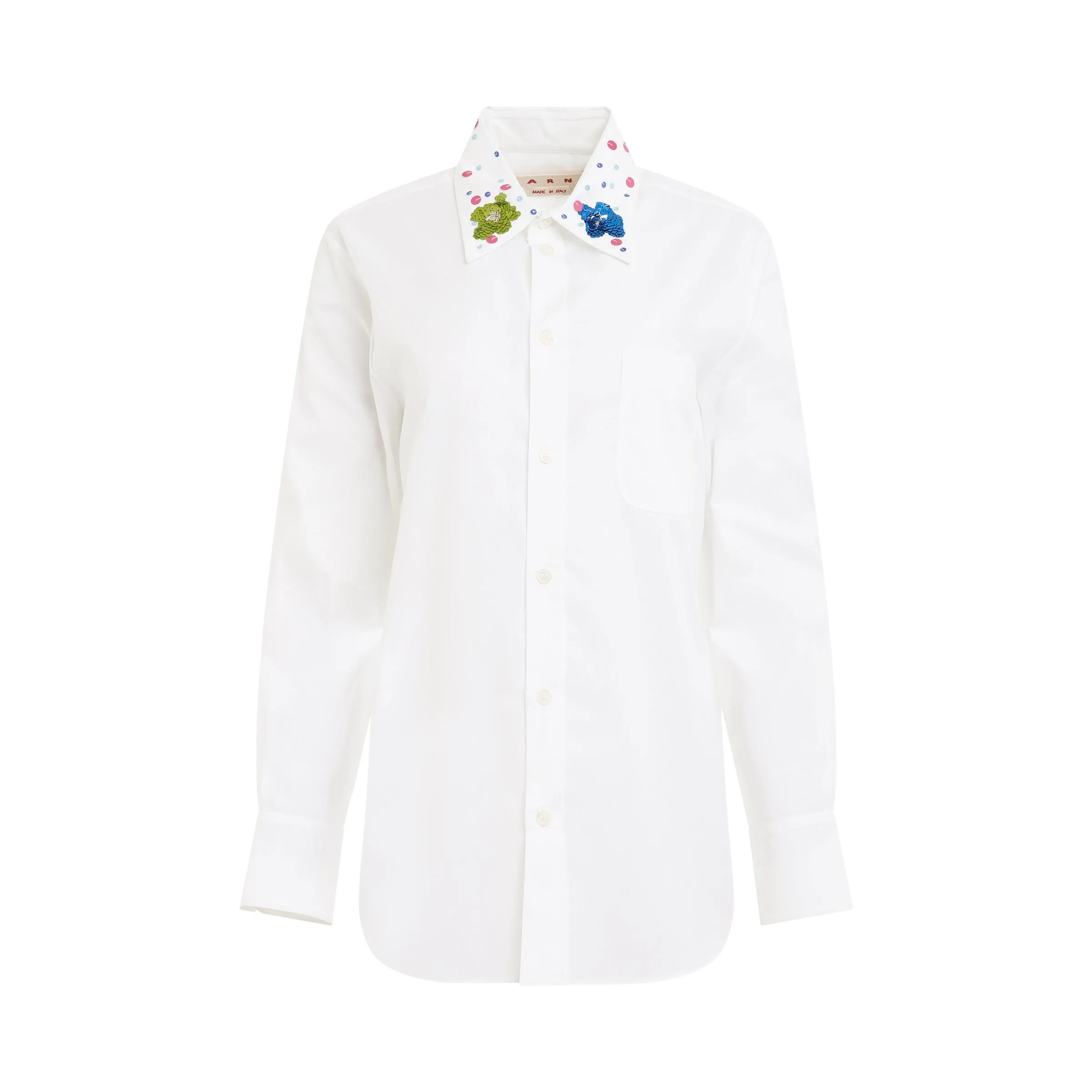Sequined Collar Cotton Shirt in Lily White sold by MARAIS