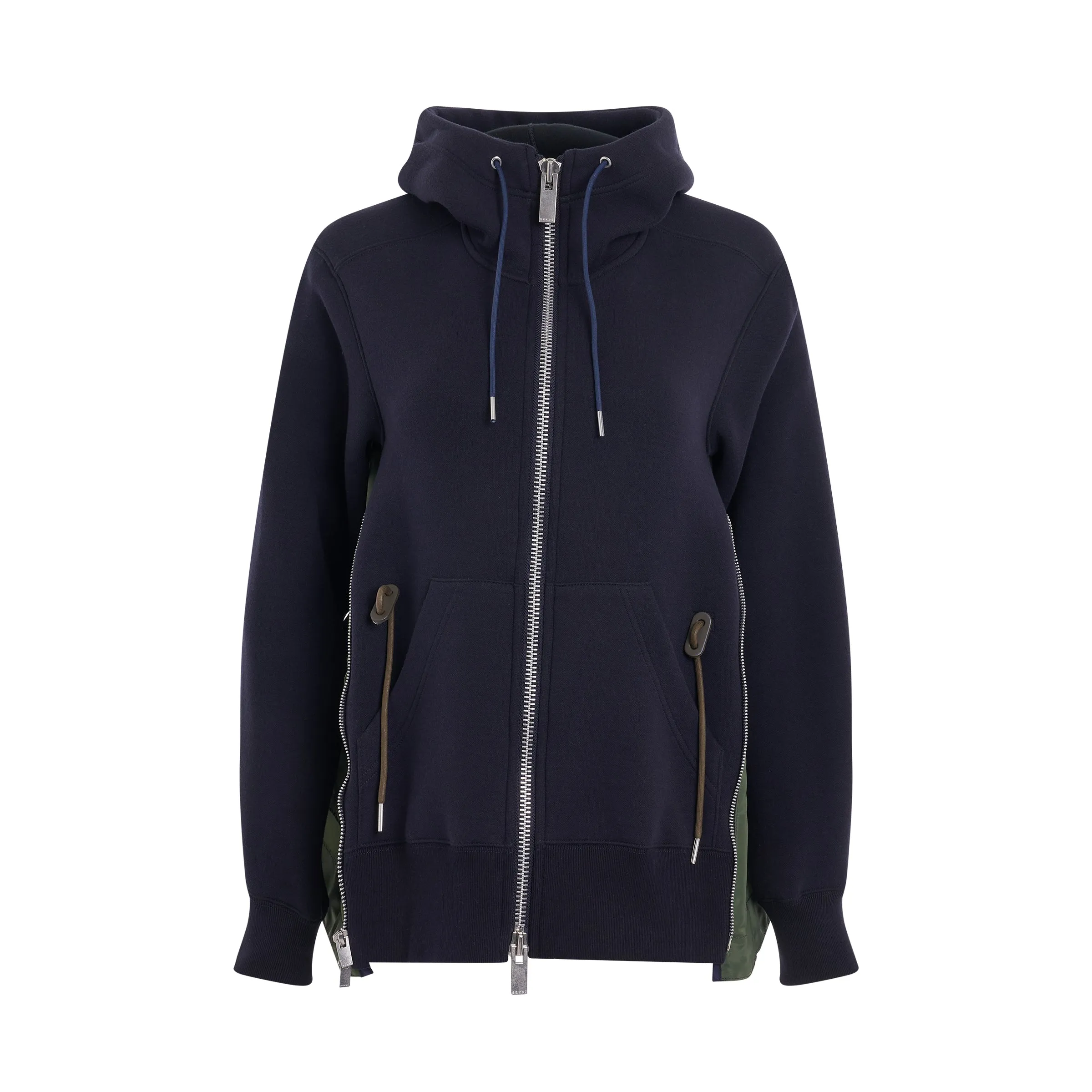 Sponge Sweat & Nylon Twill Hoodie in Navy sold by MARAIS