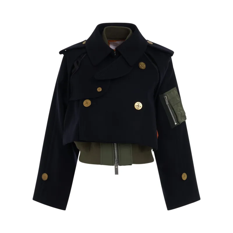 Wool Melton Mix Blouson in Navy sold by MARAIS