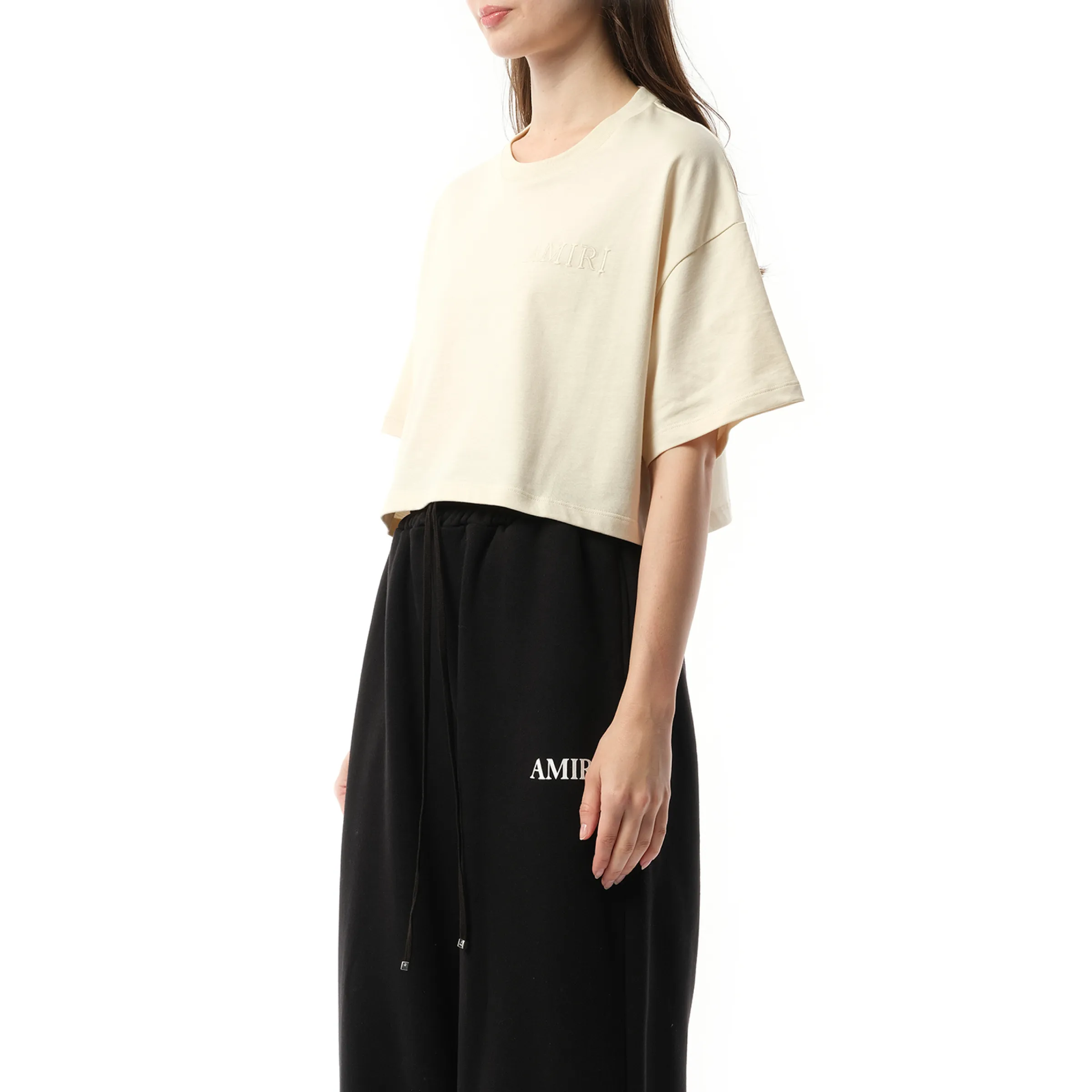 Amiri Embroidered Cropped T-Shirt in Alabaster sold by MARAIS product image thumbnail 5
