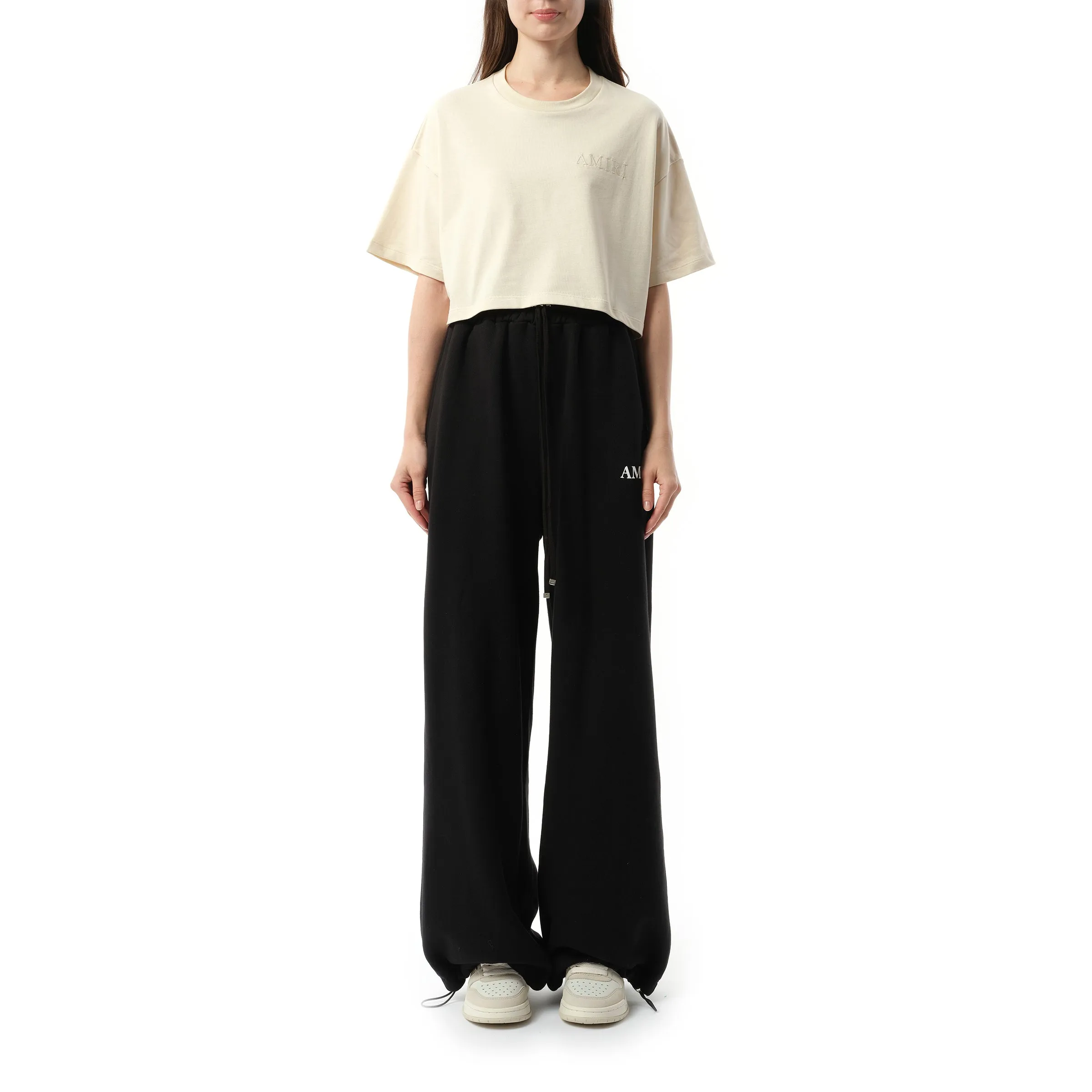 Amiri Embroidered Cropped T-Shirt in Alabaster sold by MARAIS product image thumbnail 4