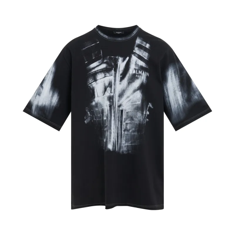 X-Ray Print Raw Edge T-Shirt in Black made by MARAIS