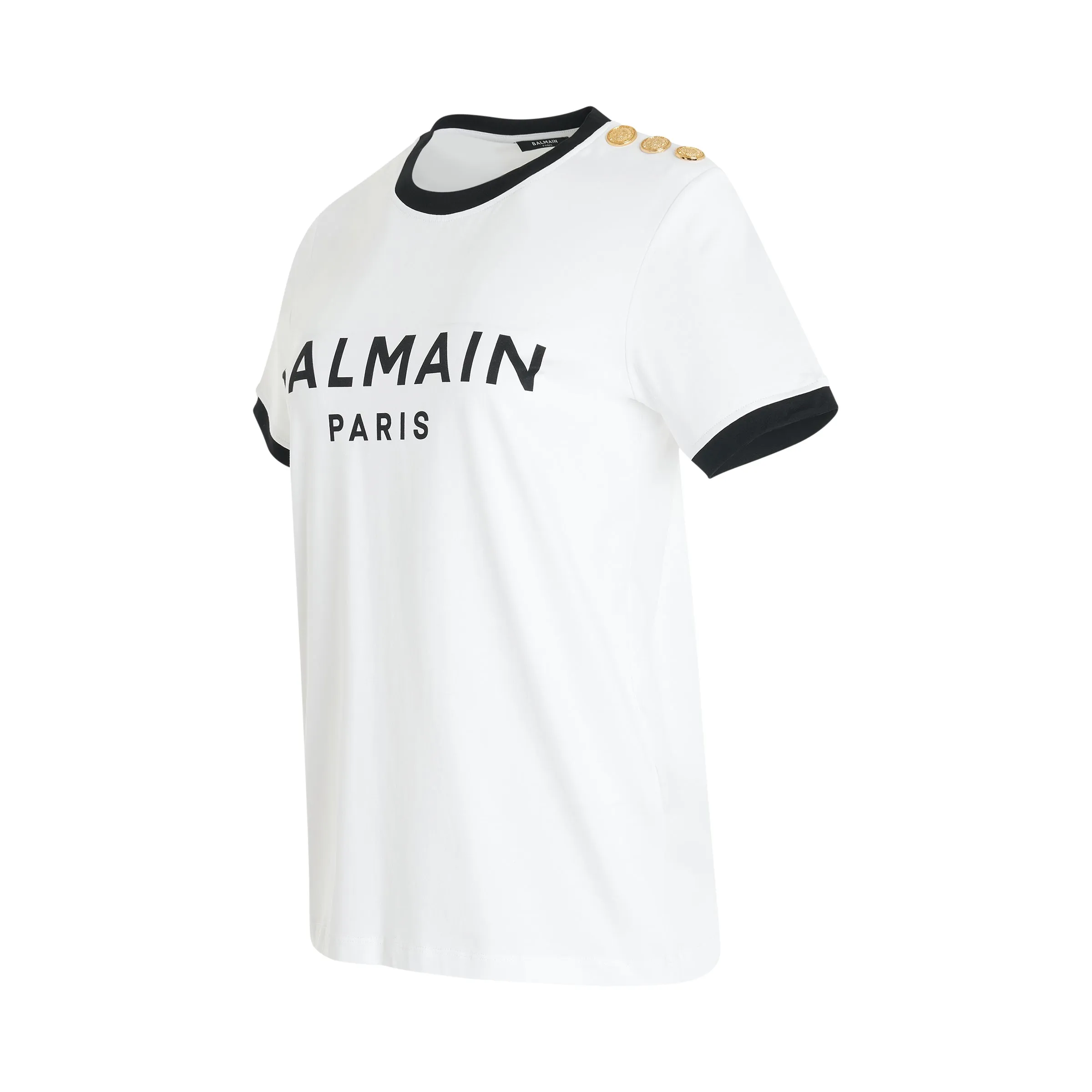 3 Button Balmain Print Bicolour T-Shirt in White/Black sold by MARAIS product image thumbnail 2