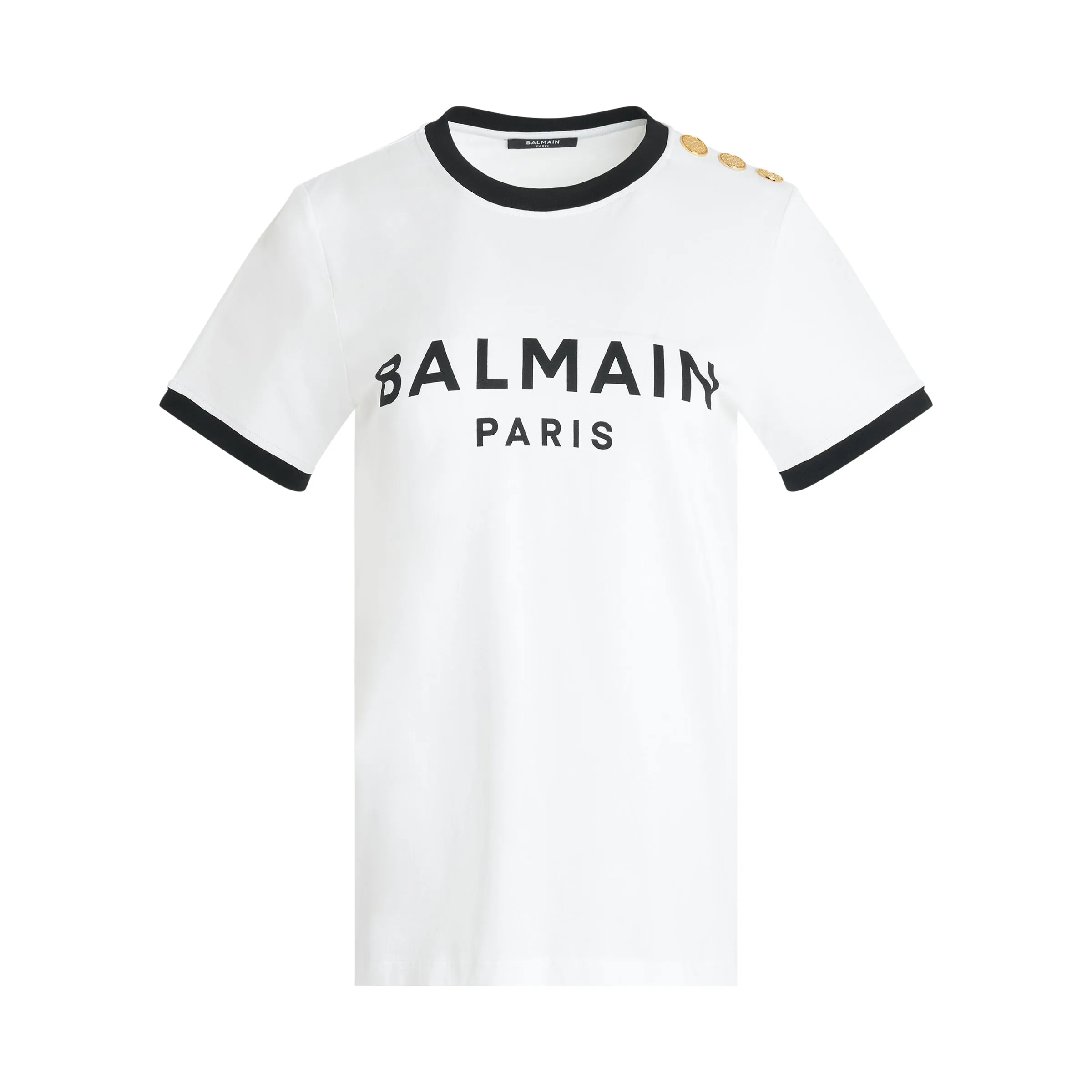 3 Button Balmain Print Bicolour T-Shirt in White/Black sold by MARAIS