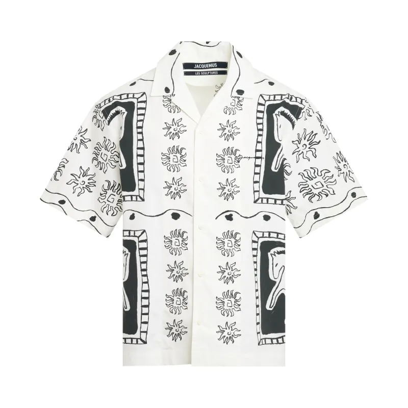 Jean Frise Horse Print Short Sleeve Shirt in White/Black sold by MARAIS