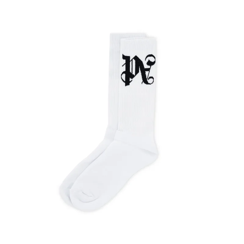 Monogram Print Socks in White/Black sold by MARAIS