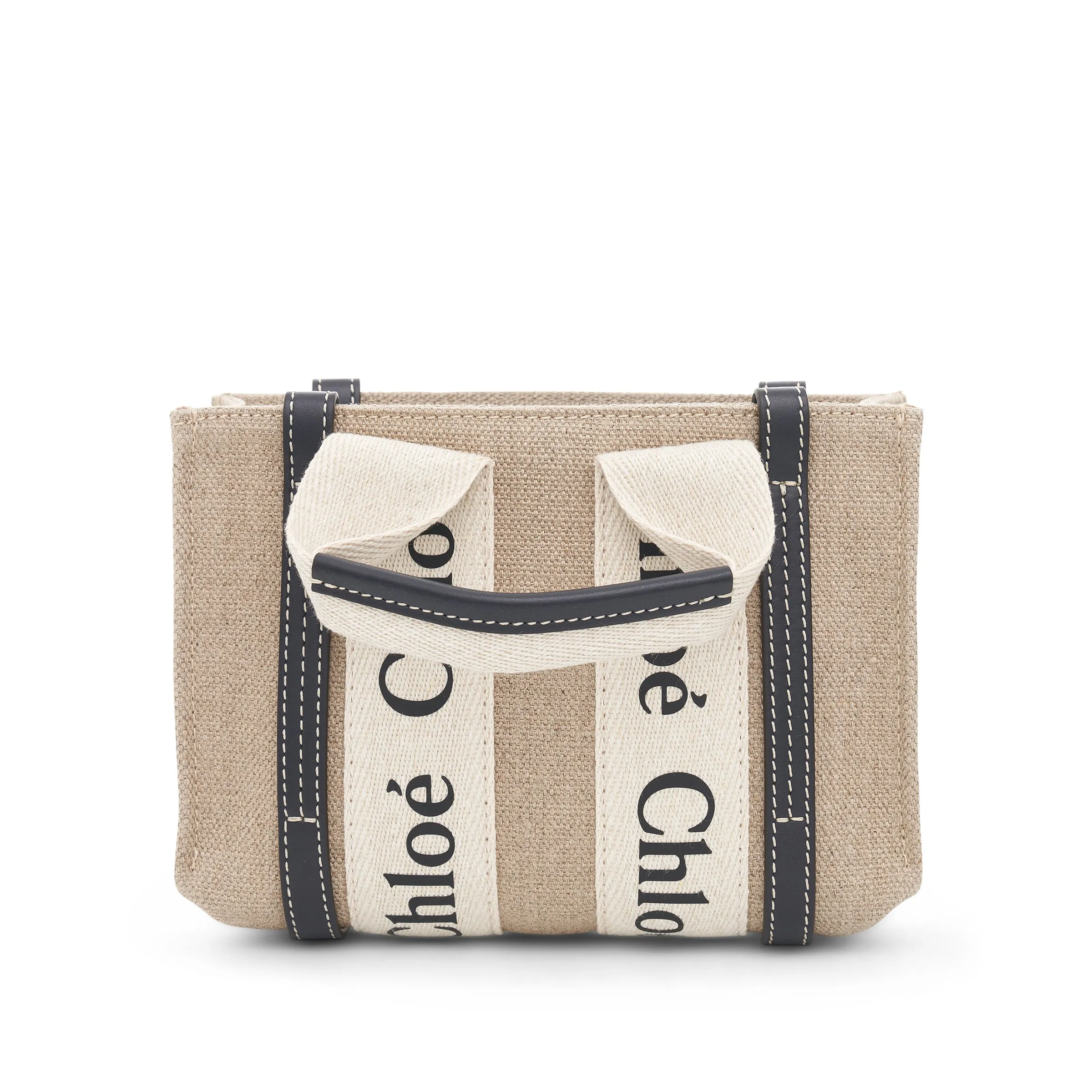Mini Woody Tote Bag with Strap in White/Blue sold by MARAIS