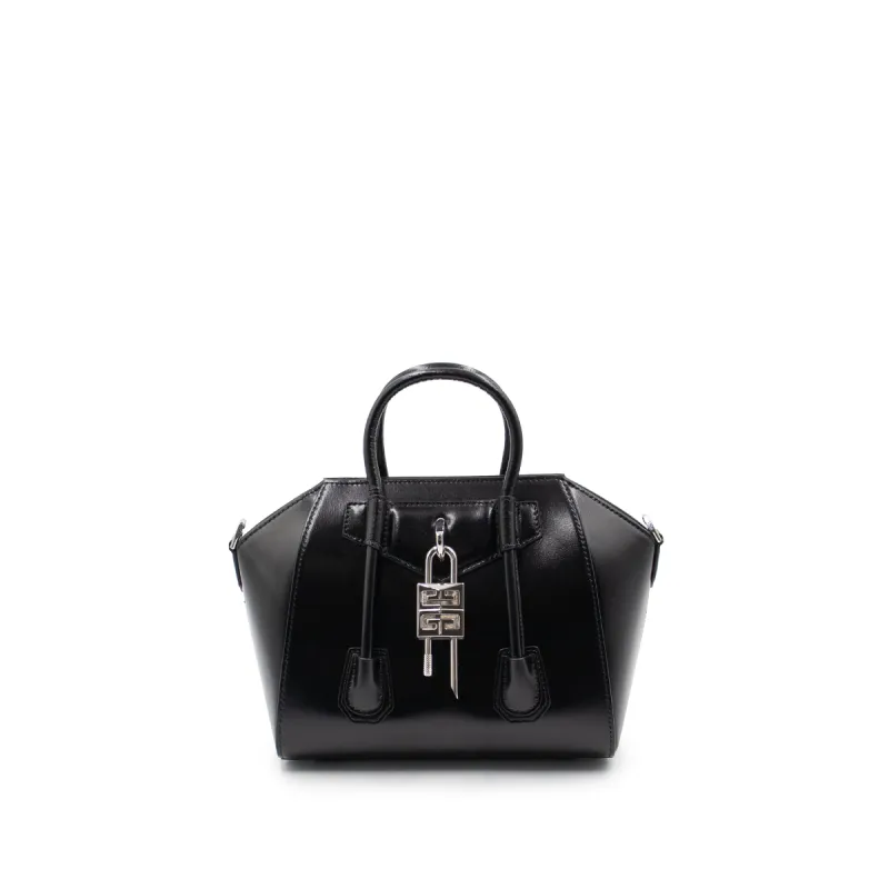 Mini Antigona Lock Bag in Box Leather in Black made by Givenchy