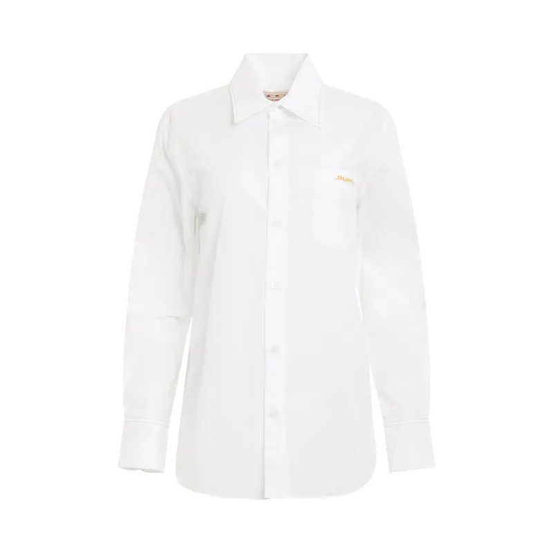 Logo Embroidered Button Shirt in Lily White sold by MARAIS