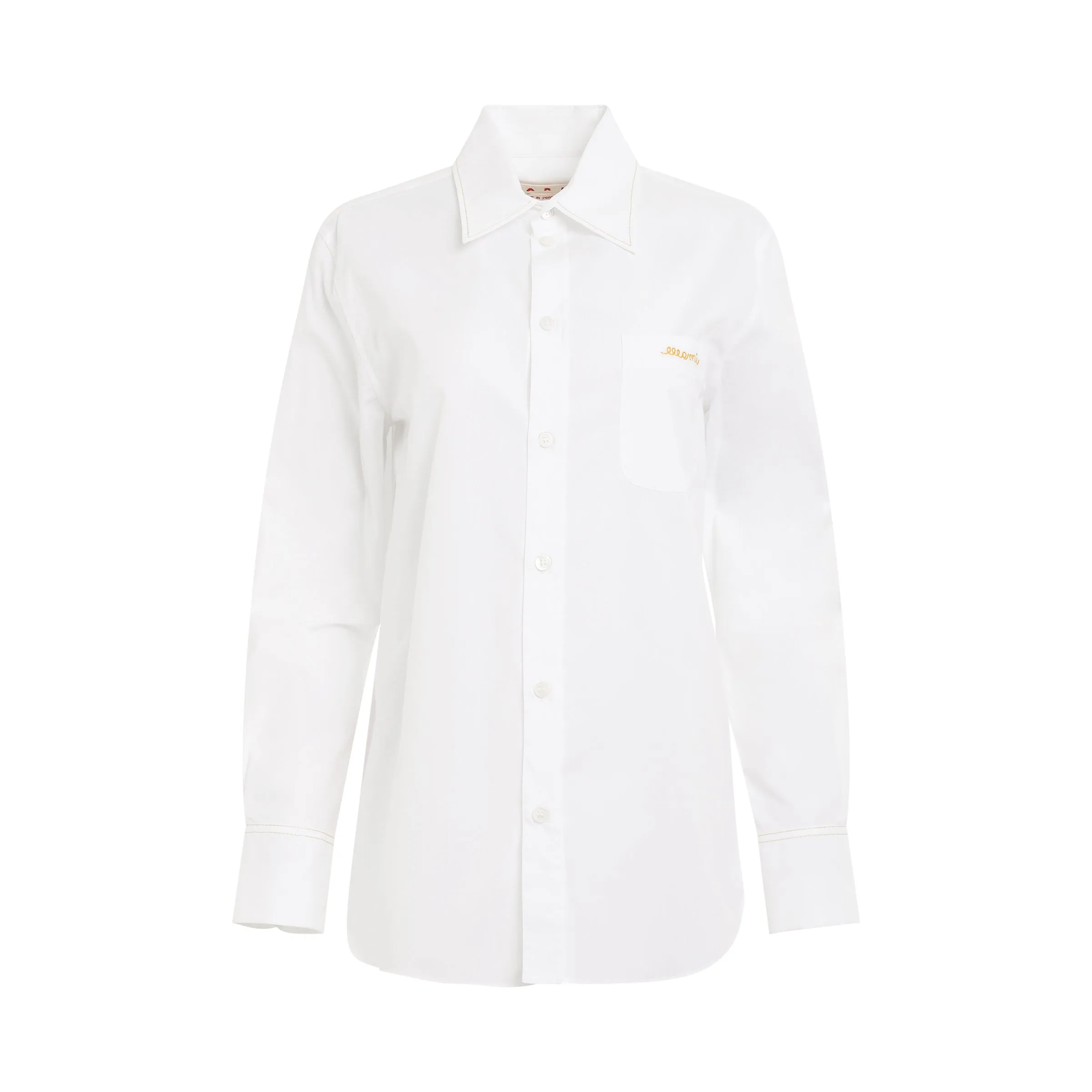 Logo Embroidered Button Shirt in Lily White sold by MARAIS