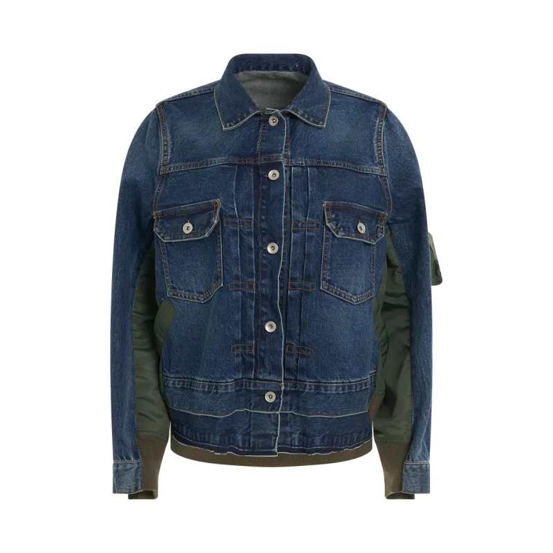 Denim & Nylon Twill Jacket in Blue sold by MARAIS