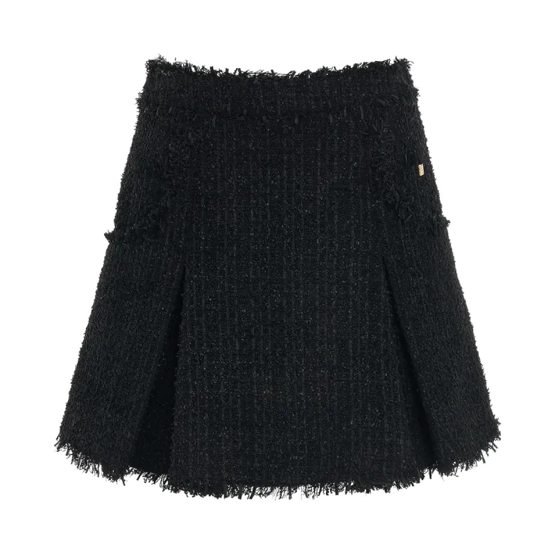 Tweed Flare Short Skirt in Black sold by MARAIS