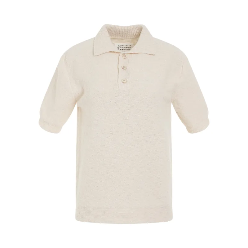 Nostalgic Boucle Knit Polo Shirt in Off White sold by MARAIS
