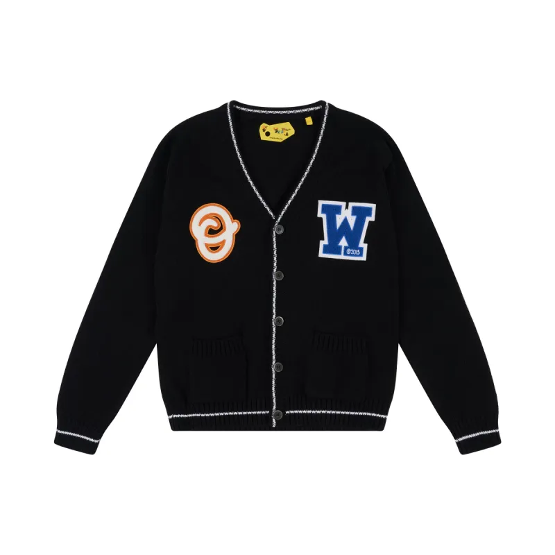 Off White Patch Knit Cardigan in Black/Blue sold by MARAIS