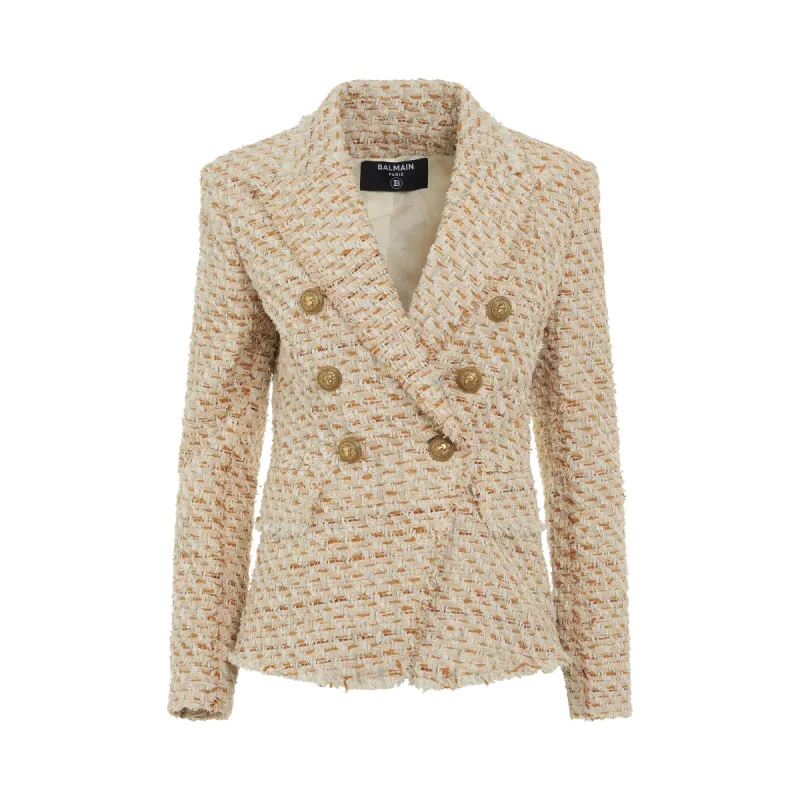6 Button Tweed Jacket in Multi Beige sold by MARAIS